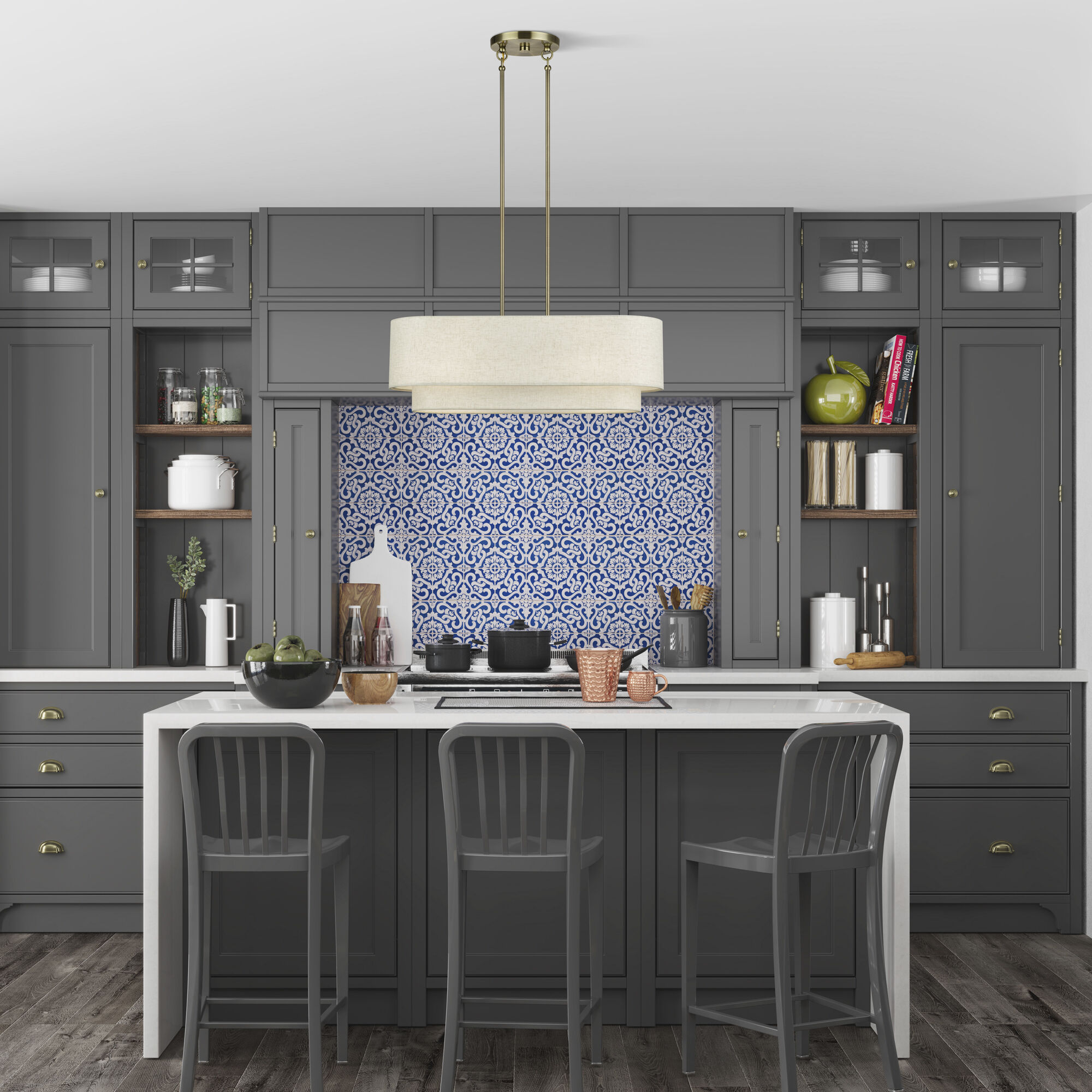 Manorwood 3 Light 30 inch Antique Brass Linear Chandelier Ceiling Light, Medium