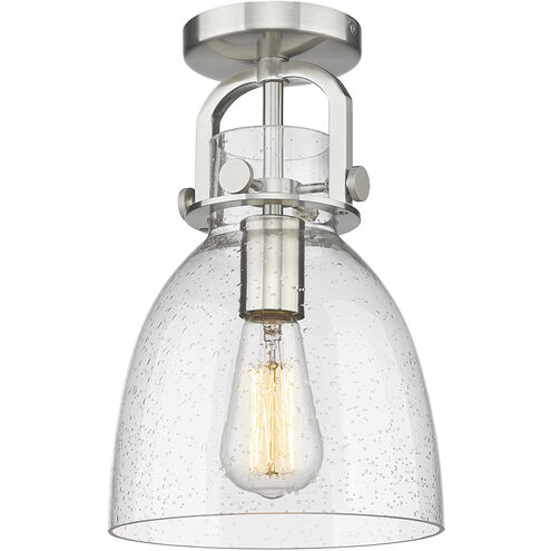 Newton Bell 1 Light 8 inch Satin Nickel Flush Mount Ceiling Light in Seedy Glass