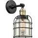 Franklin Restoration Small Bell Cage LED 5 inch Black Antique Brass Semi-Flush Mount Ceiling Light in Silver Plated Mercury Glass, Franklin Restoration