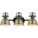 Duncan 3 Light 25 inch Matte Black Bath Vanity Wall Light in Aged Brass