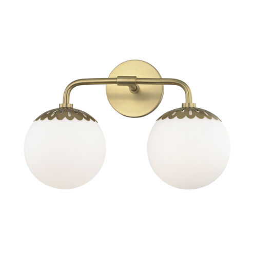 Paige 2 Light 15 inch Aged Brass Bath Vanity Wall Light