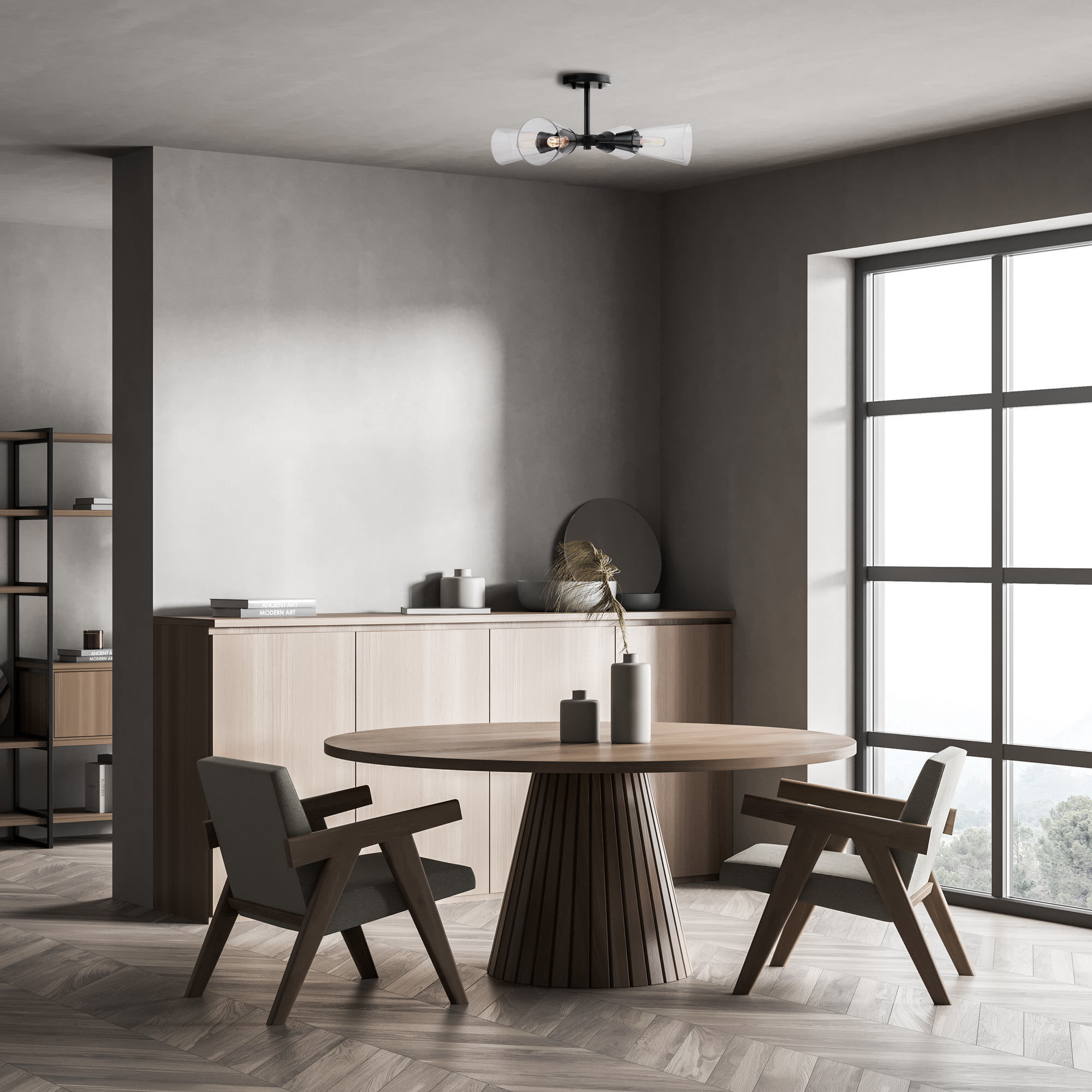 Norro 4 Light 21 inch Matte Black Semi-Flush Mount Ceiling Light