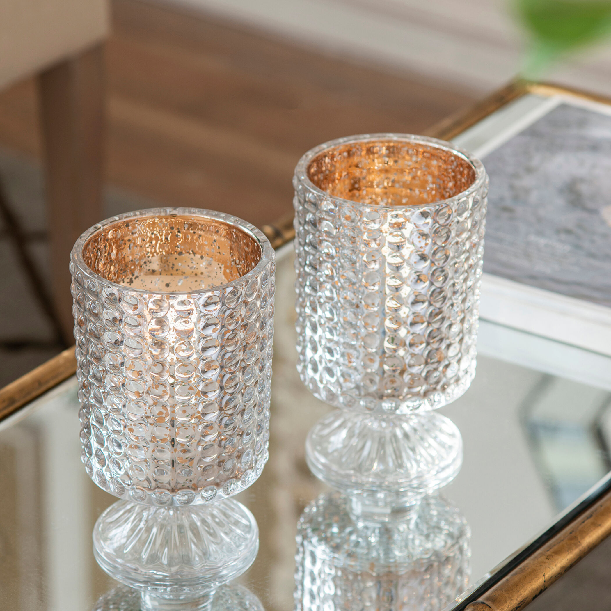 Hobnail Glass Hurricane 7 X 4.1 inch Candleholder, Set of 2