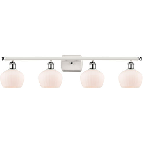 Ballston Fenton 4 Light 36 inch White and Polished Chrome Bath Vanity Light Wall Light in Matte White Glass, Ballston