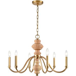 French Country 6 Light 27 inch Natural Brass Chandelier Ceiling Light, Converts to Semi Flush