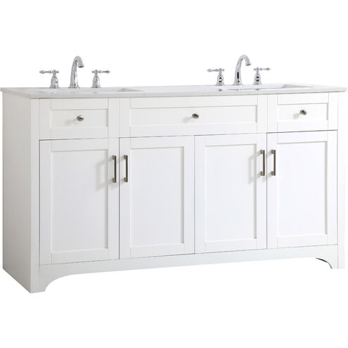 Moore 60 X 22 X 34 inch White and Brushed Nickel with Calacatta Quartz Vanity Sink Set