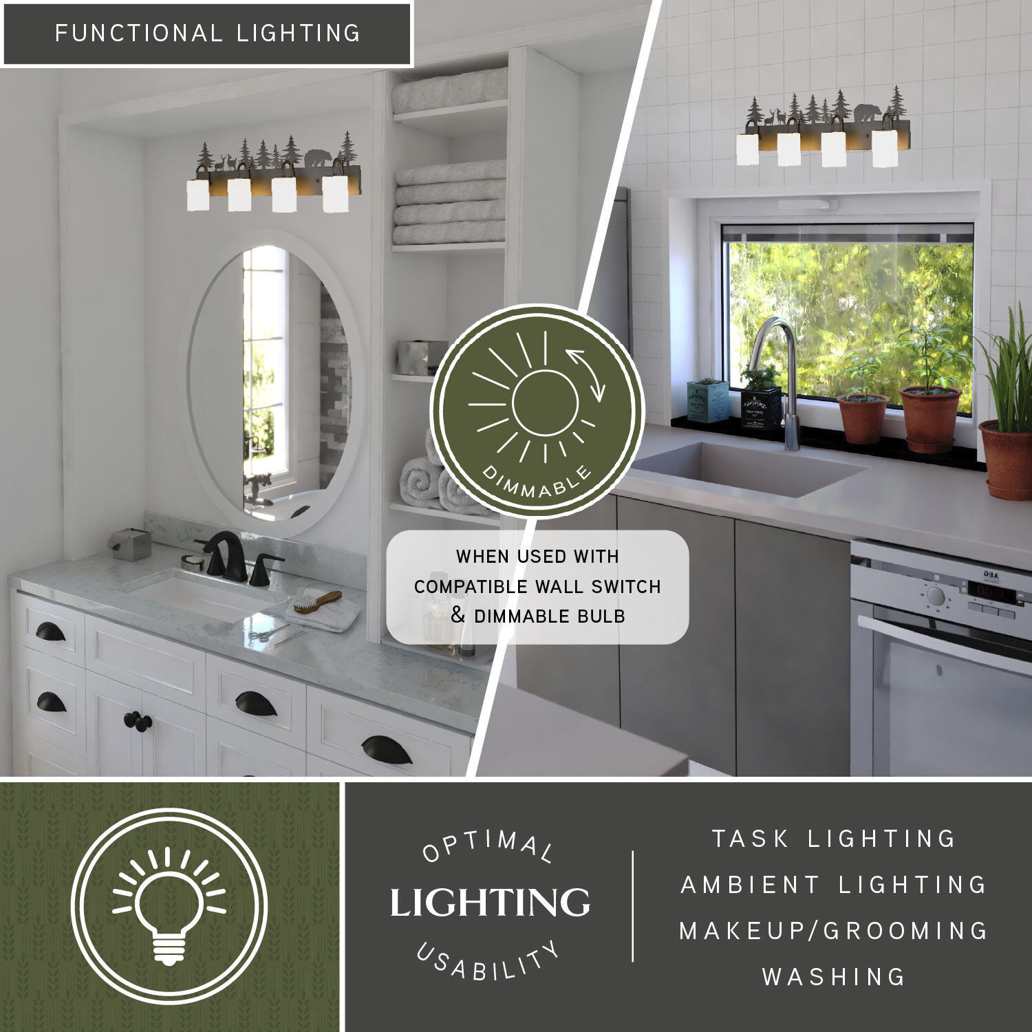 Acadia 4 Light 31.5 inch Bronze Bathroom Light Wall Light