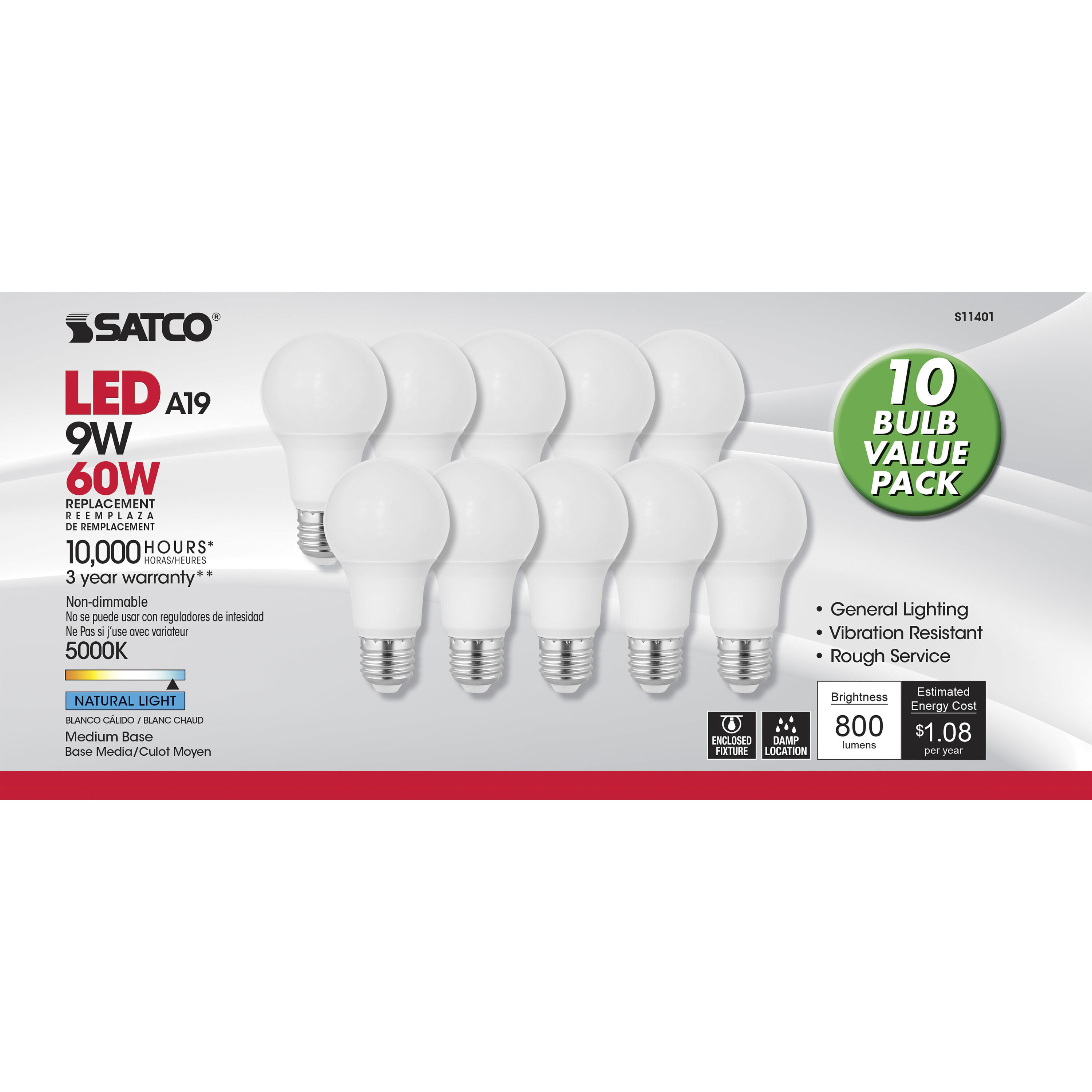 Lumos LED A19 Medium E26 9 watt 120V 5000K Light Bulb 