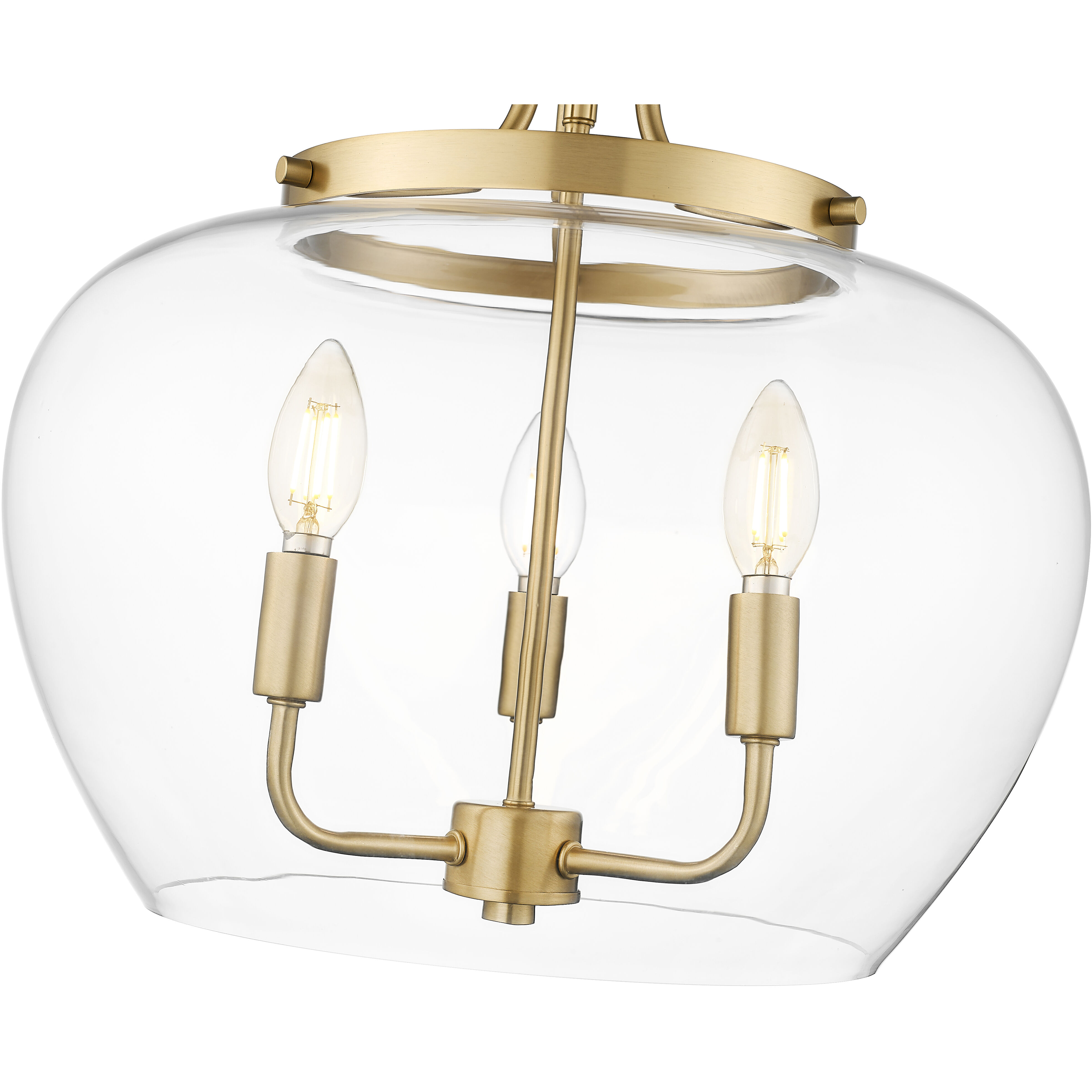 Joliet 3 Light 15.75 inch Burnished Brass Semi Flush Mount Ceiling Light