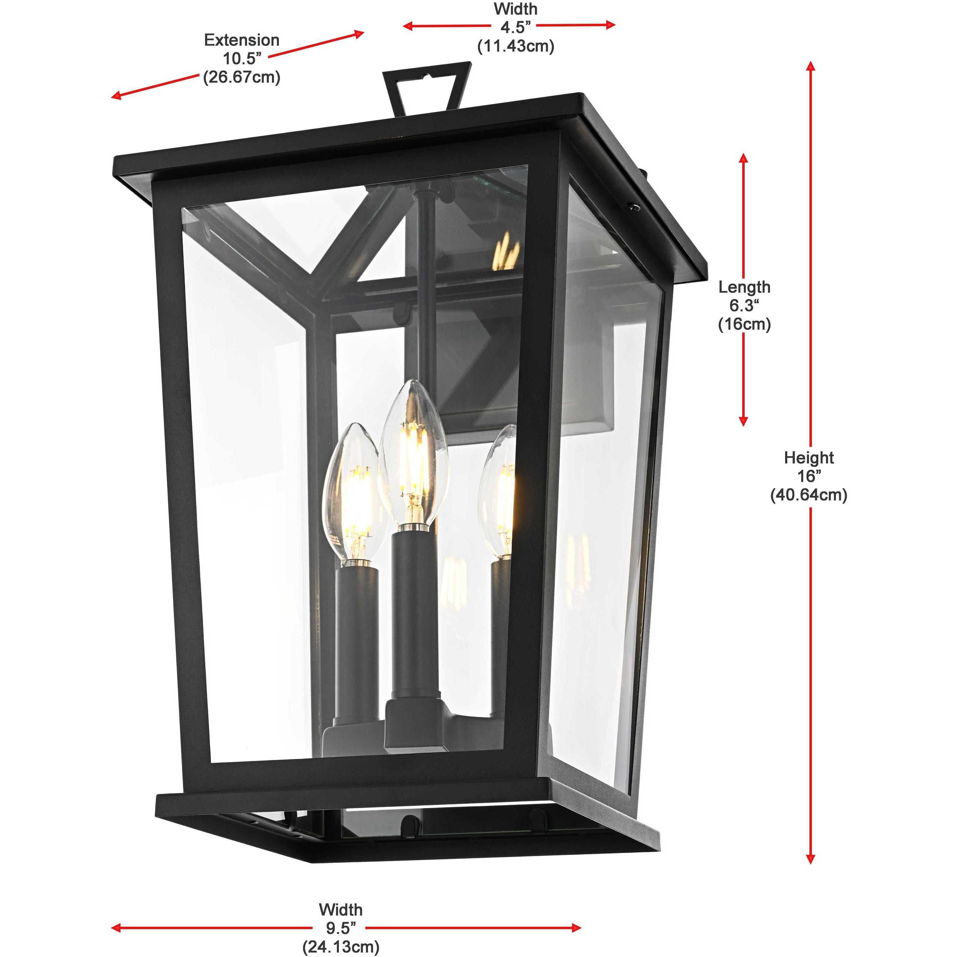 Cayman 3 Light 16 inch Black Outdoor Wall Sconce
