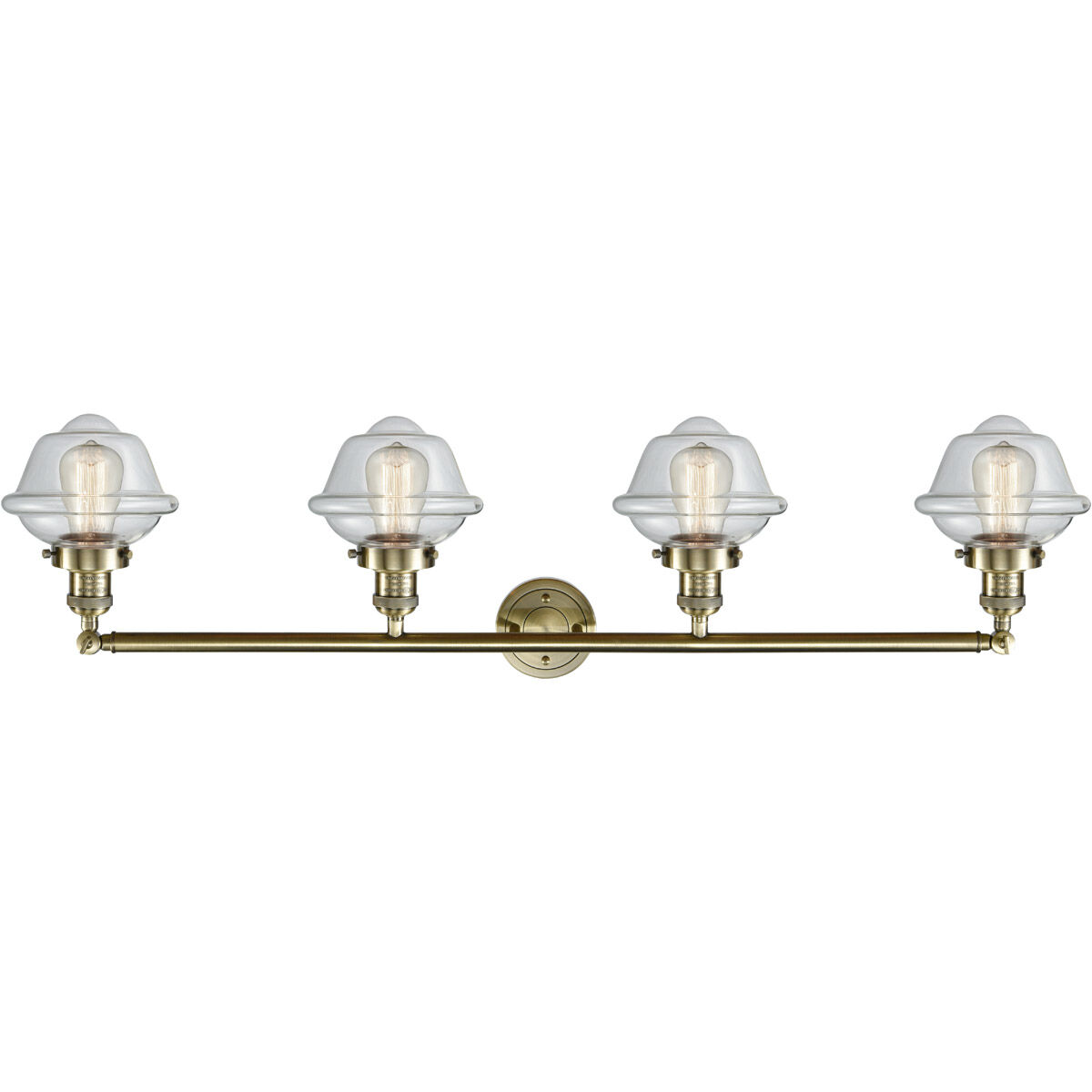 Franklin Restoration Small Oxford 4 Light 46 inch Antique Brass Bath Vanity Light Wall Light in Incandescent, Clear Glass, Franklin Restoration