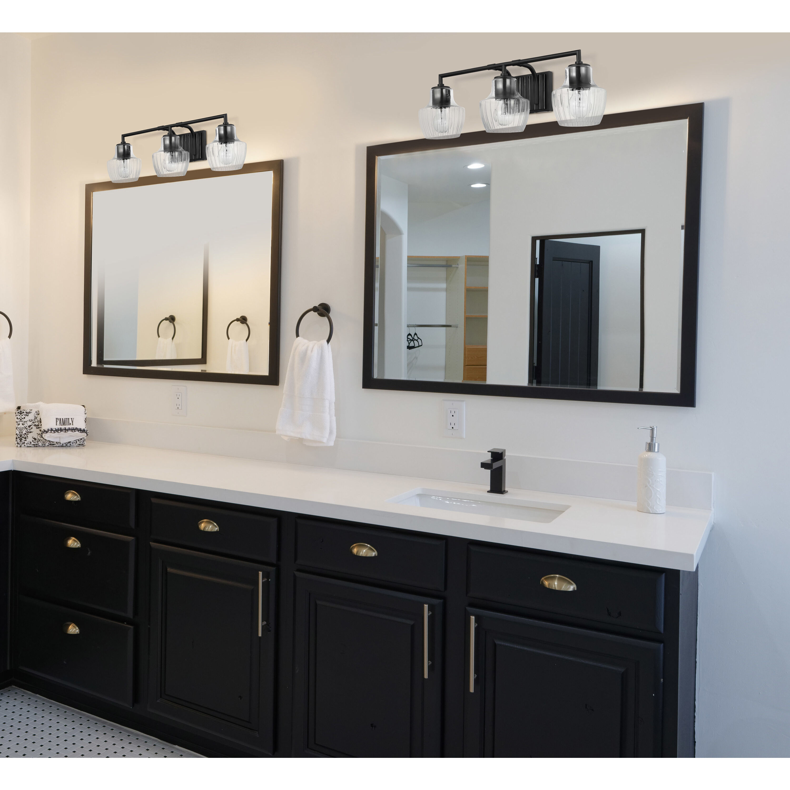 Destin 3 Light 24 inch Black with Silver Accents Bathroom Vanity Light Wall Light