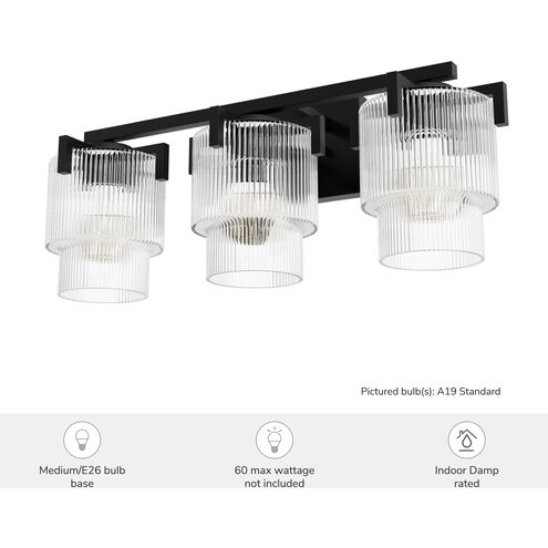 Ontario 3 Light 24.2 inch Matte Black Bathroom Vanity Sconce Wall Light, Medium