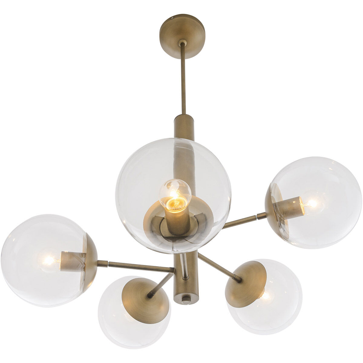 Mid-century 5 Light 28 inch Antique Brass Chandelier Ceiling Light