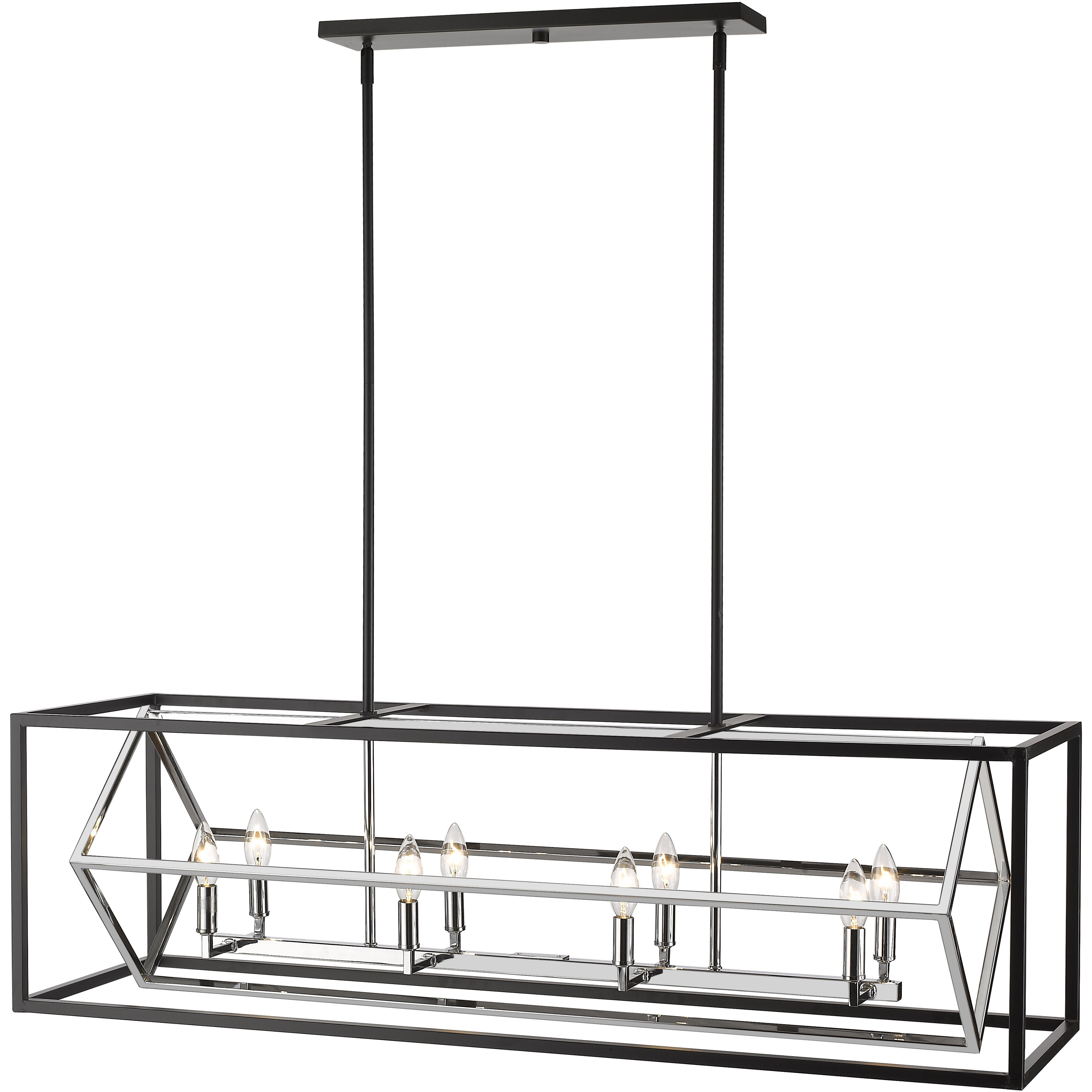 Euclid 8 Light 44 inch Chrome and Matte Black Linear Chandelier Ceiling Light