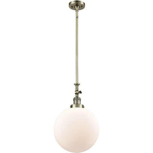 Franklin Restoration Beacon 1 Light 12 inch Antique Brass Mini Pendant Ceiling Light in Incandescent, Matte White, Franklin Restoration