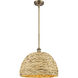 Woven Rattan 1 Light 15.75 inch Brushed Brass and Natural Pendant Ceiling Light