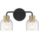 Flagler 2 Light 14.5 inch Matte Black with Warm Brass Accents Bathroom Vanity Light Wall Light, Lighting One