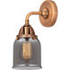 Nouveau 2 Small Bell 1 Light 5 inch Antique Copper Sconce Wall Light in Plated Smoke Glass