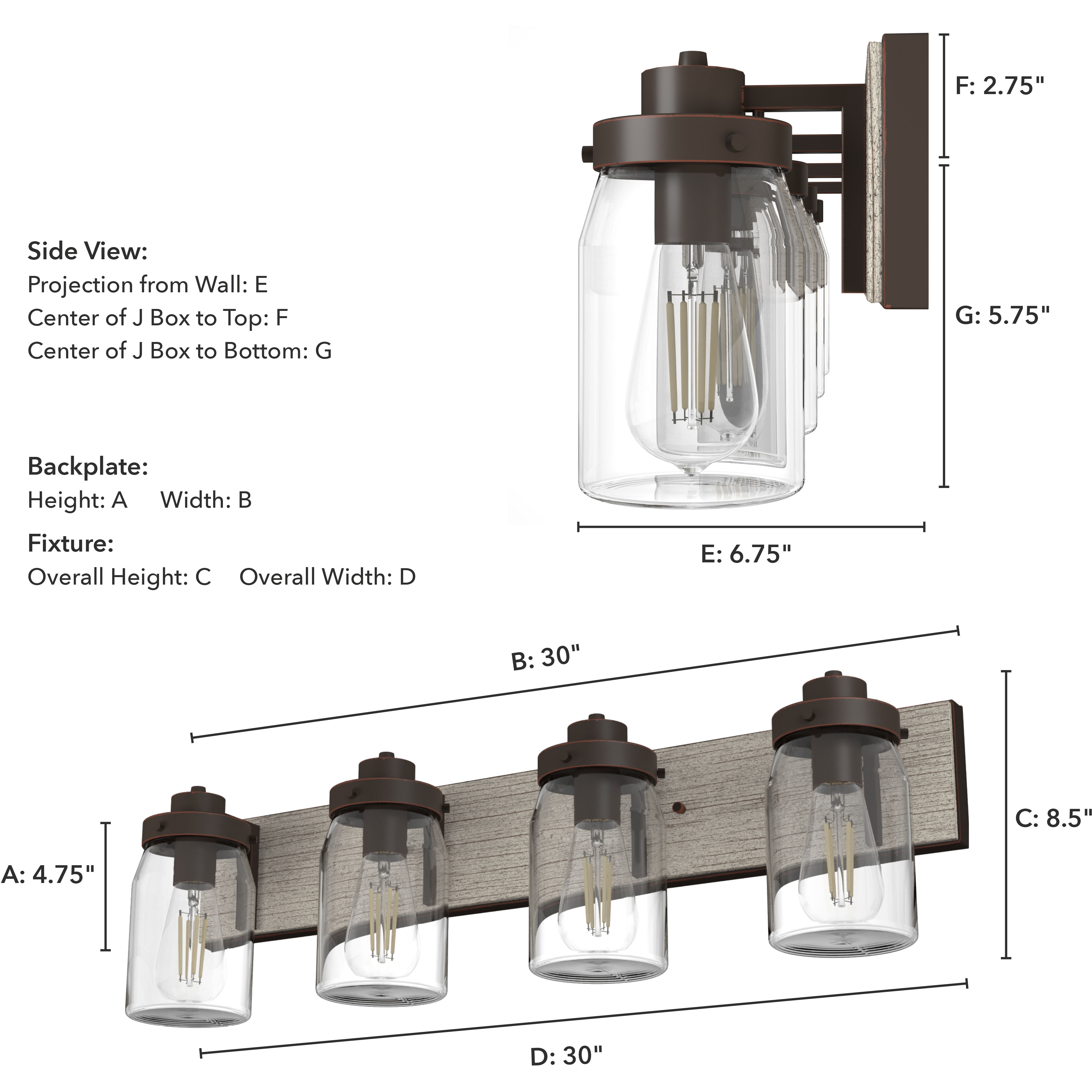 Devon Park 4 Light 30 inch Onyx Bengal and Barnwood Vanity Light Wall Light