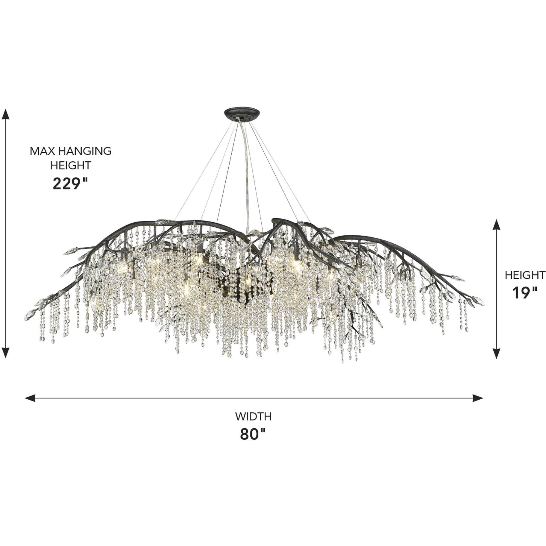 Autumn Twilight 24 Light 80 inch Black Iron Chandelier Ceiling Light, Large