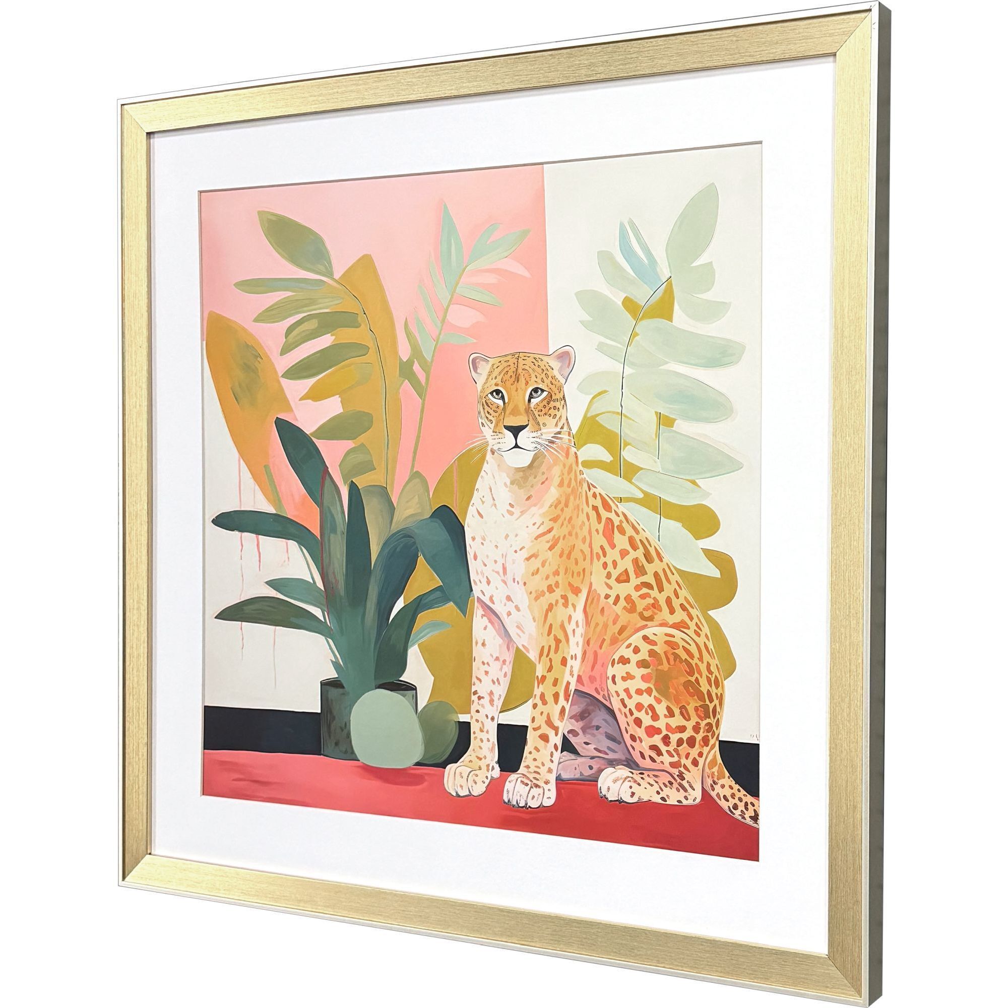 Pet Cheetah Orange and Green and Pink and Black Framed Art, Propac