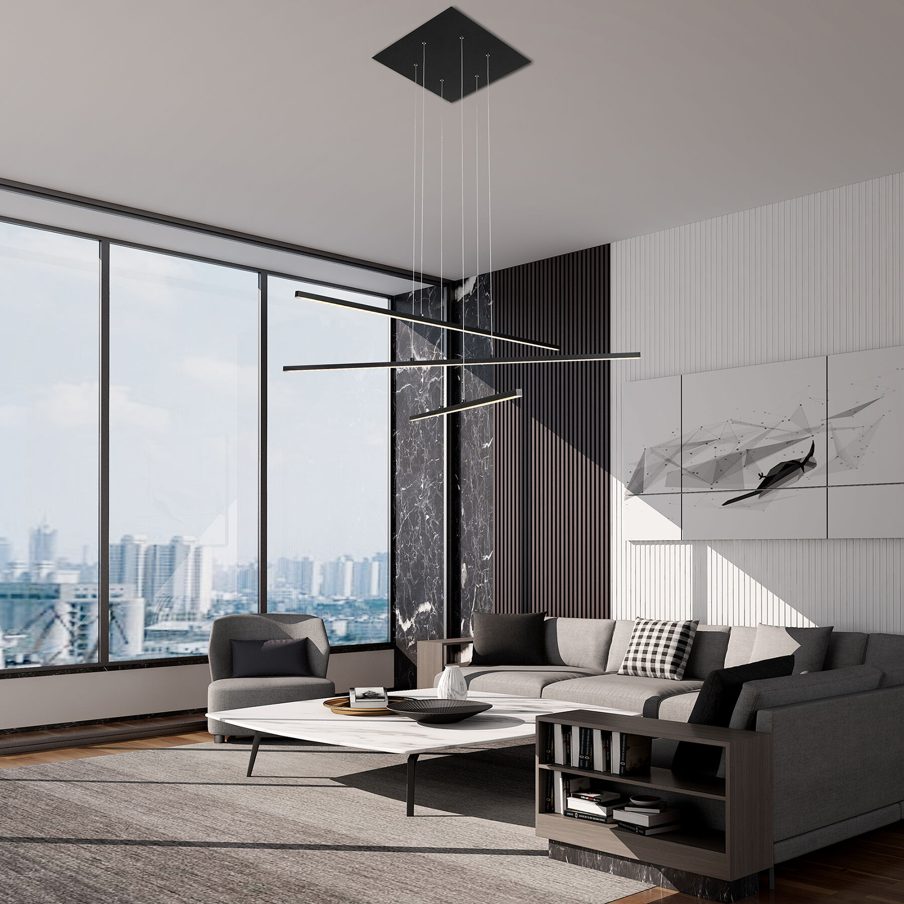 Canada LED 45.8 inch Matte Black Chandelier Ceiling Light