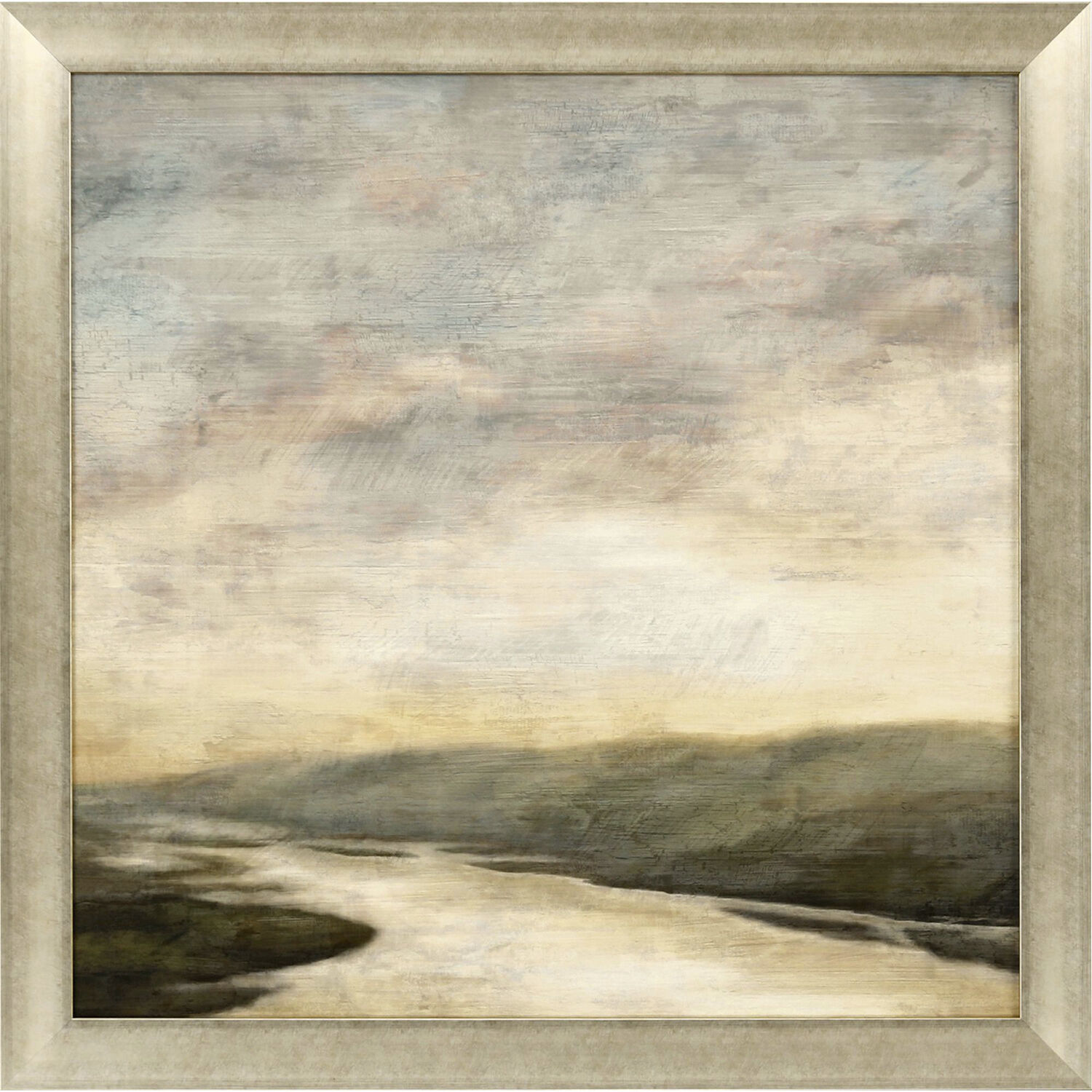 Waterside Green and Beige and Neutral and White Framed Art