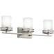 Hendrik 3 Light 24 inch Brushed Nickel Wall Mt Bath 3 Arm Wall Light in Satin Etched Cased Opal