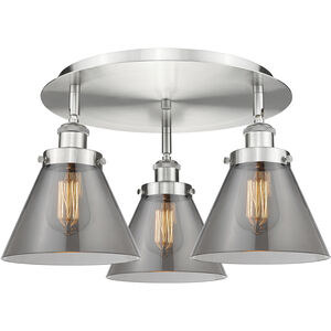 Cone 3 Light 19.5 inch Satin Nickel Flush Mount Ceiling Light in Plated Smoke