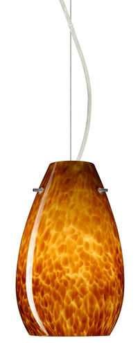 Pera LED Satin Nickel Pendant Ceiling Light in Amber Cloud Glass