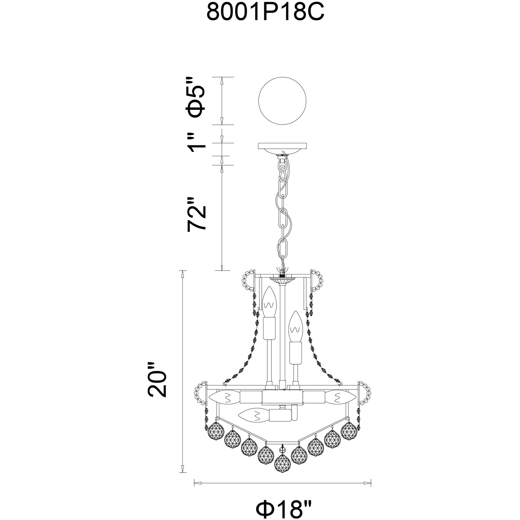 Empire 8 Light 18 inch Chrome Down Chandelier Ceiling Light