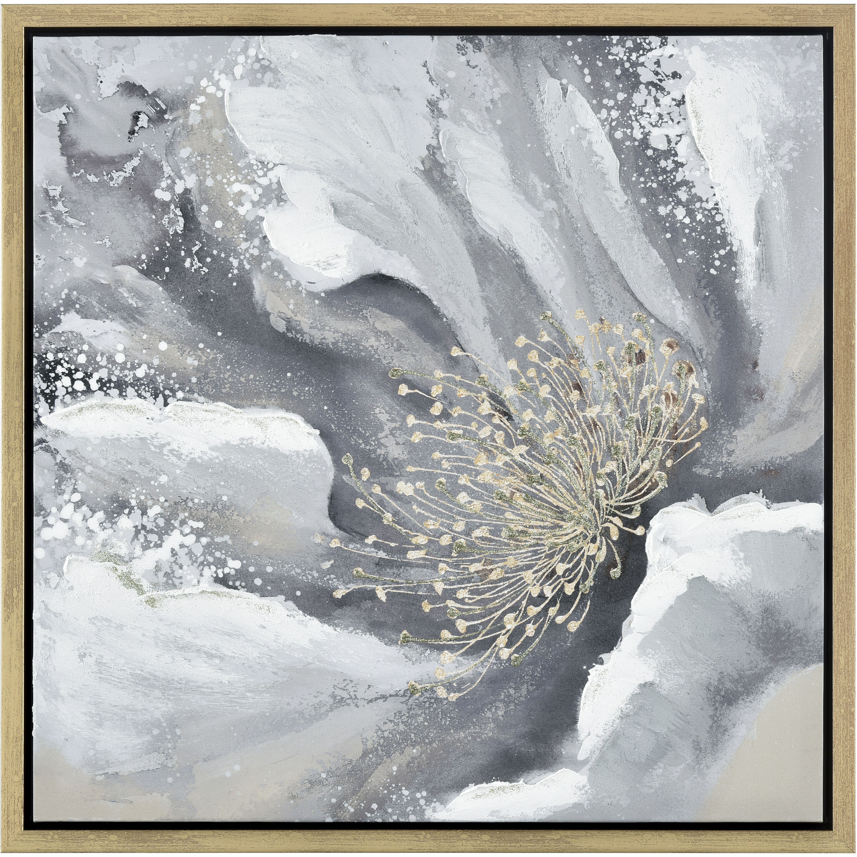 Bowie Bloom I Gray with Gold Framed Wall Art