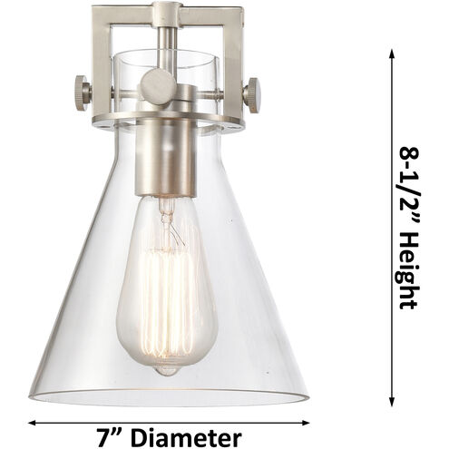 Newton Cone 3 Light 20.38 inch Satin Nickel Pendant Ceiling Light in Clear Glass