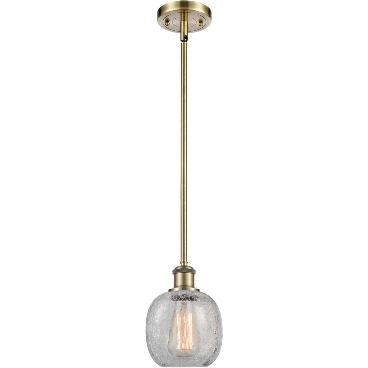 Ballston Belfast LED 6 inch Antique Brass Pendant Ceiling Light in Clear Crackle Glass, Ballston