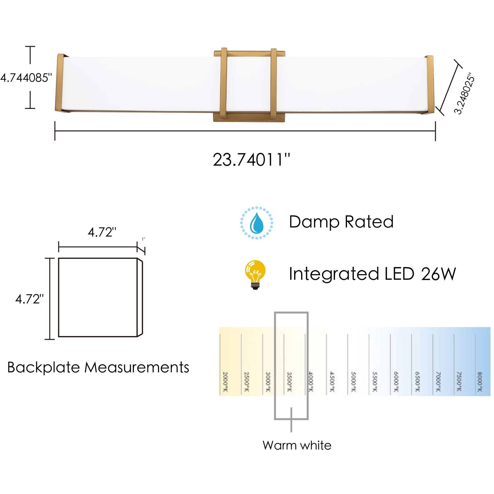 Tomero LED 23.74 inch Brushed Gold Bath Vanity Wall Light