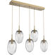 Meteo LED LED Gilded Brass Linear Pendant Ceiling Light in 2700K LED, Floret Inner - Clear Outer, Multi-Port
