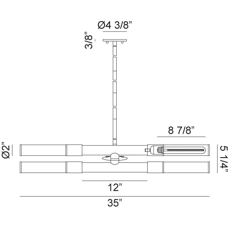 Tubo 4 Light 35 inch Matte Black and Chrome Pendant Ceiling Light