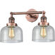 Franklin Restoration Large Bell 2 Light 8 inch Antique Copper Bath Vanity Light Wall Light in Seedy Glass, Franklin Restoration