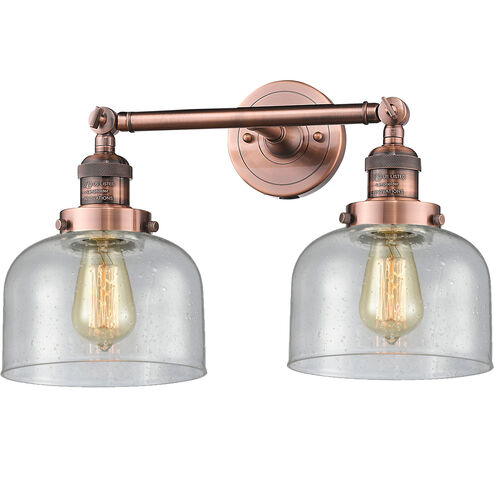 Franklin Restoration Large Bell LED 8 inch Antique Copper Bath Vanity Light Wall Light in Seedy Glass, Franklin Restoration