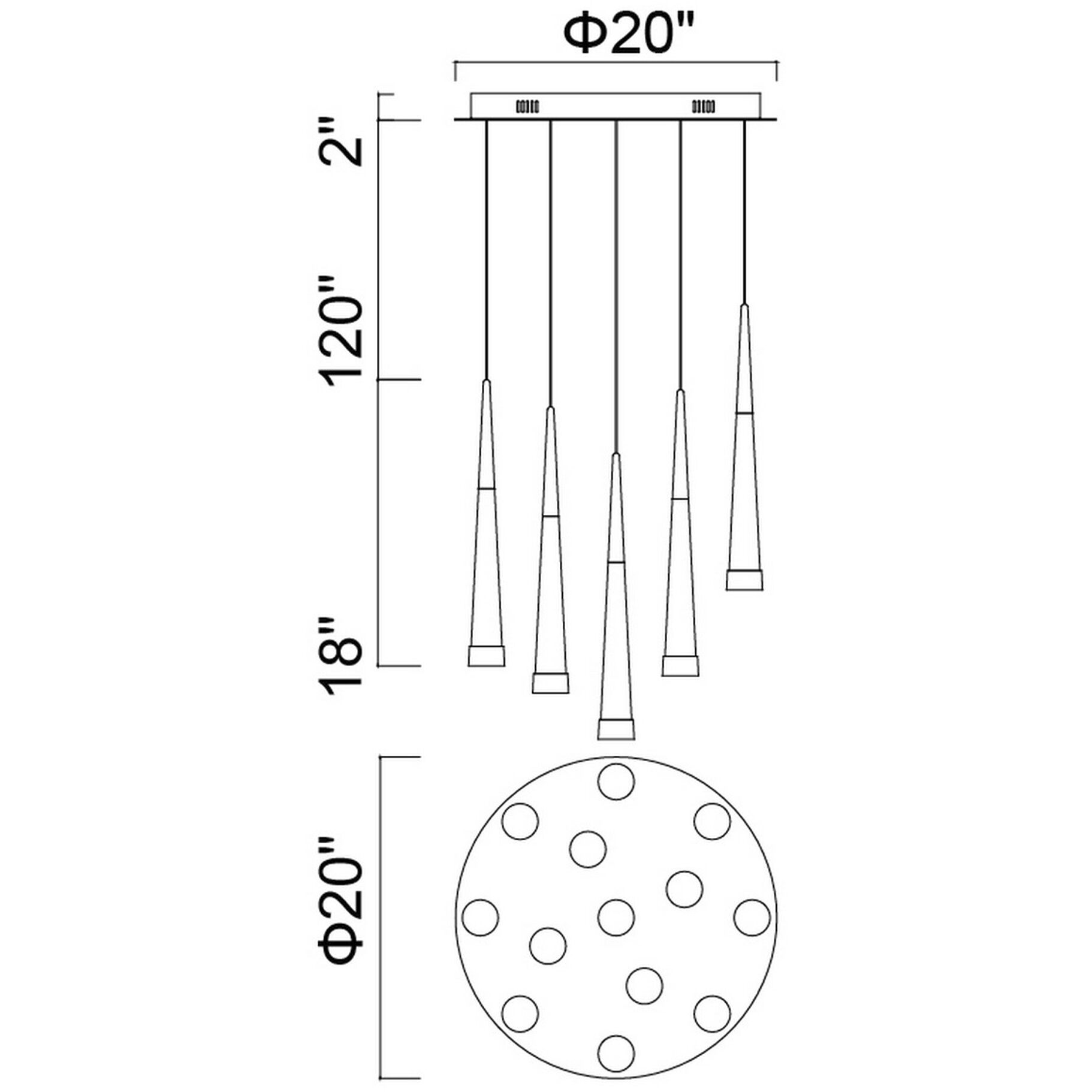Andes LED 20 inch Satin Gold Multi Light Pendant Ceiling Light