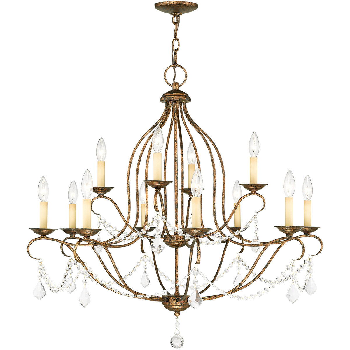 Chesterfield 12 Light 34 inch Hand Applied Venetian Golden Bronze Chandelier Ceiling Light
