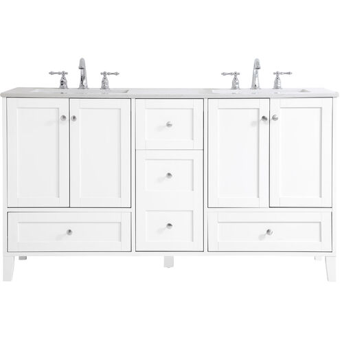 Sommerville 60 X 22 X 34 inch White and Brushed Nickel with Calacatta Quartz Vanity Sink Set