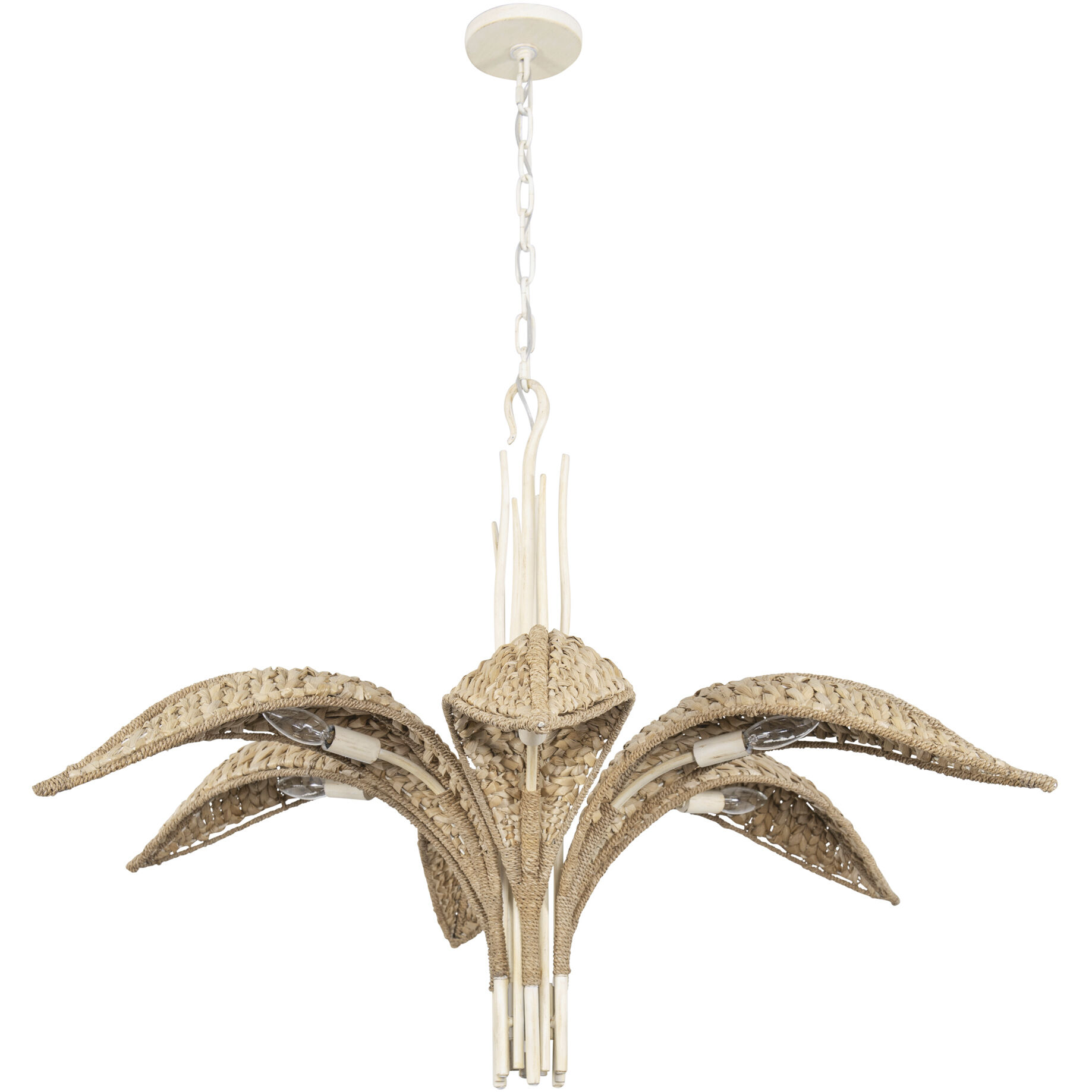 Century Palm 6 Light 38 inch Country White Chandelier Ceiling Light