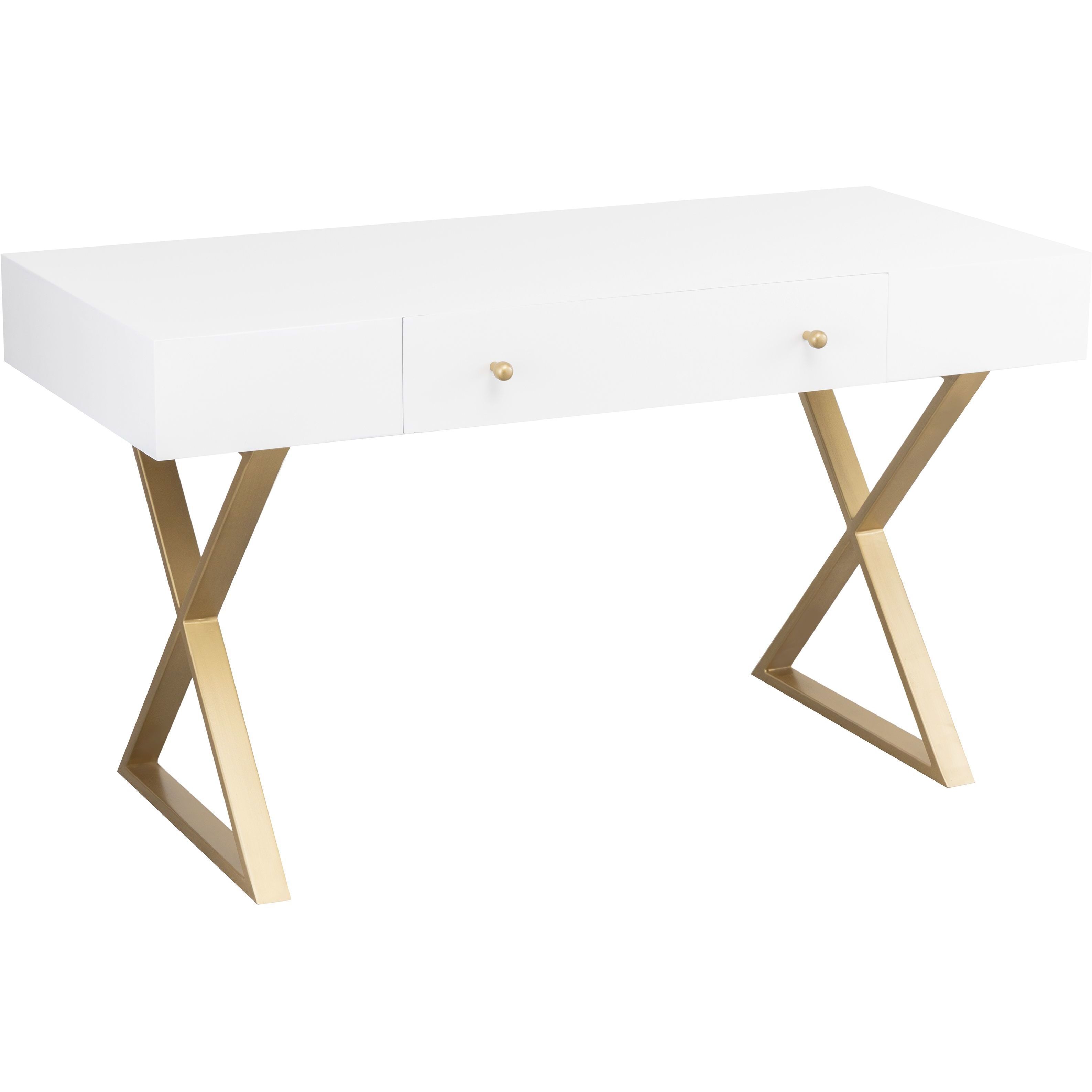 Guilford 54 X 25.5 inch White with Satin Brass Desk