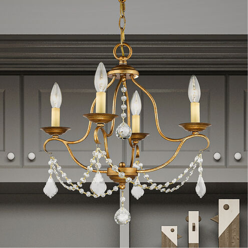 Chesterfield 4 Light 18 inch Antique Gold Leaf Mini Chandelier Ceiling Light