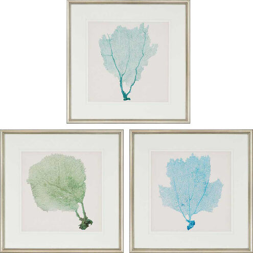 Sea Fan Blue and Turquoise and Green and Beige Framed Art