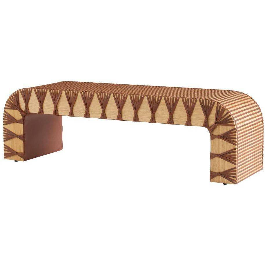 Hutchins Deep Russet Leather and Natural Oak with Antique Brass Bench