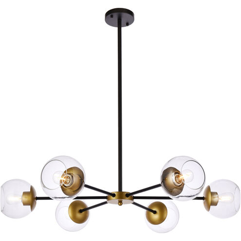 Briggs 6 Light 36 inch Black and Brass Pendant Ceiling Light