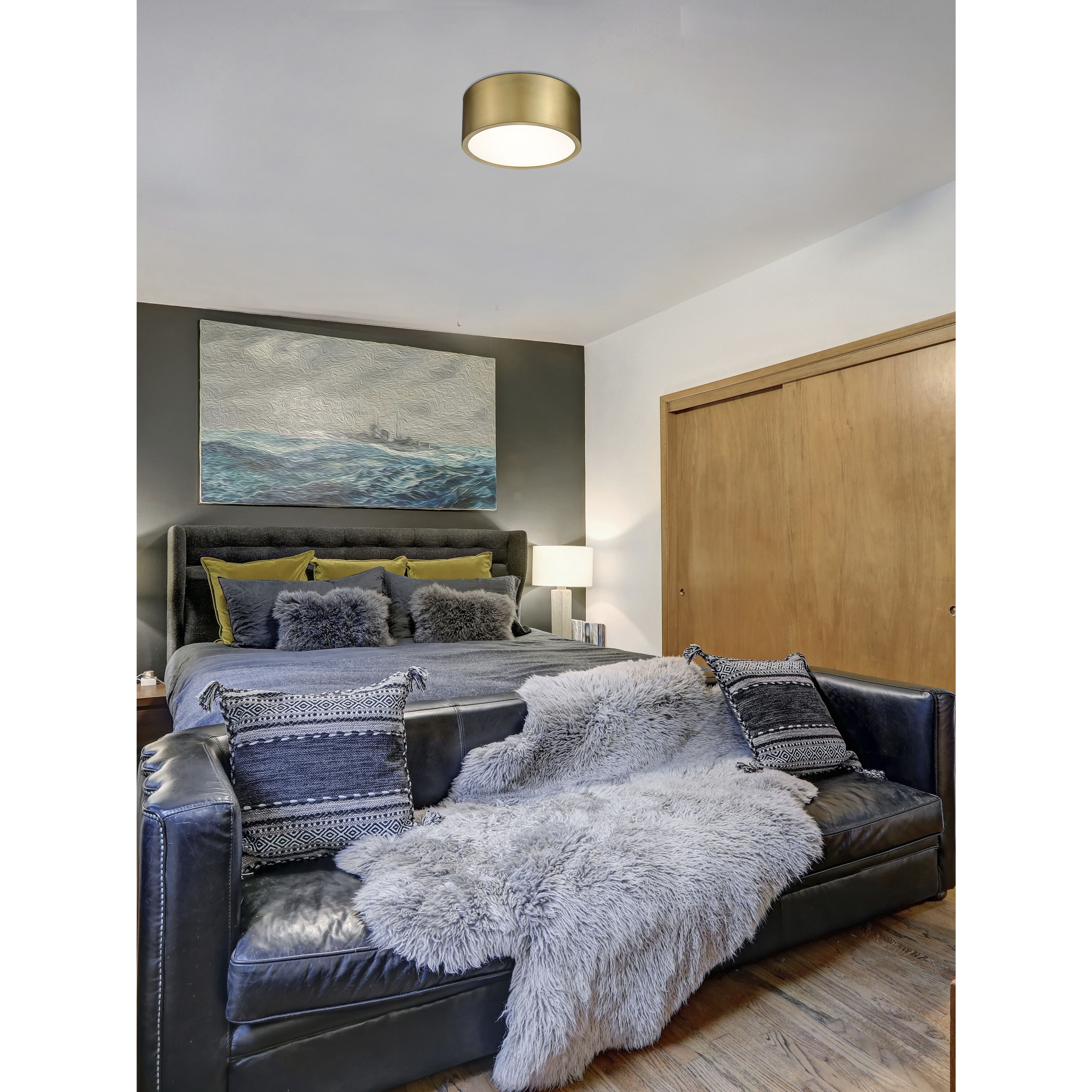 Harley 2 Light 12 inch Rubbed Brass Flush Mount Ceiling Light